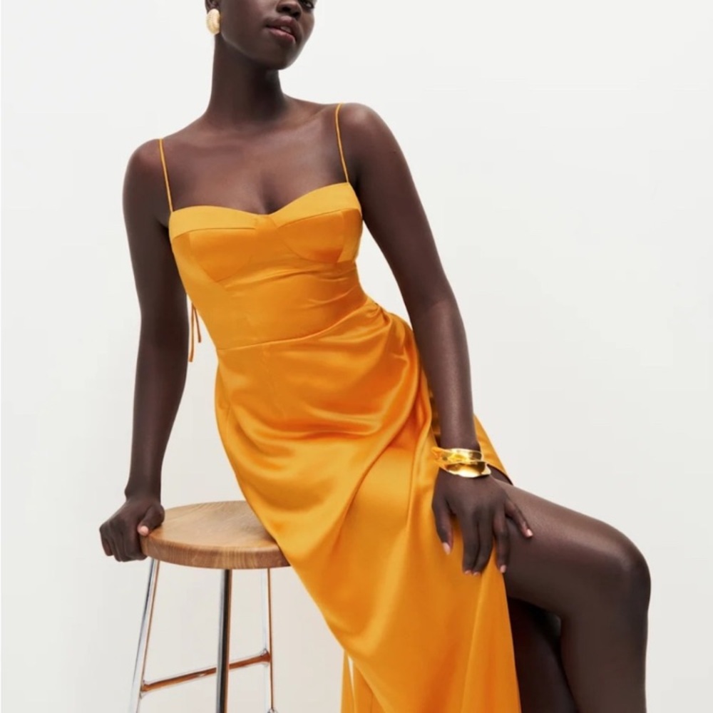 Reformation Marguerite Cantaloupe Satin Midi Dress - Picture 3 of 9